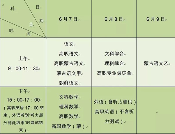 2021内蒙古高考时间 几号考试考几天